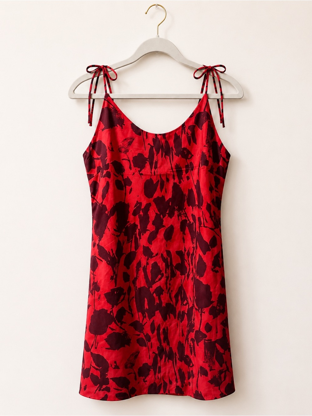 Red Floral Tie-Shoulder Slip Dress